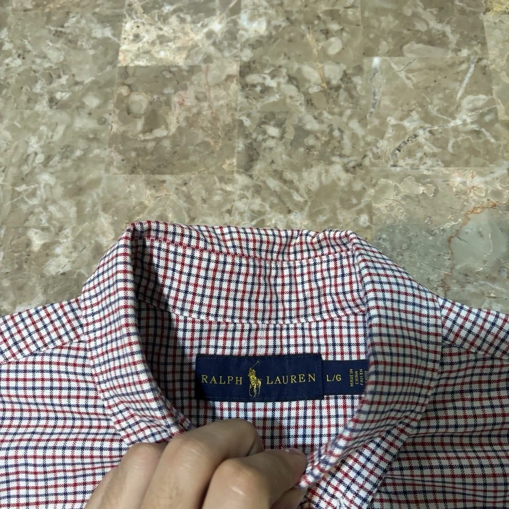 Polo Ralph Lauren Shirt Mens Large Windowpane Oxford Classic Short Sleeve OCBD